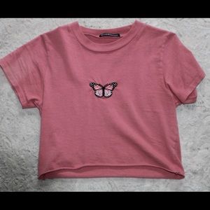 Brandy Melville Butterfly Embroidered Crop Top